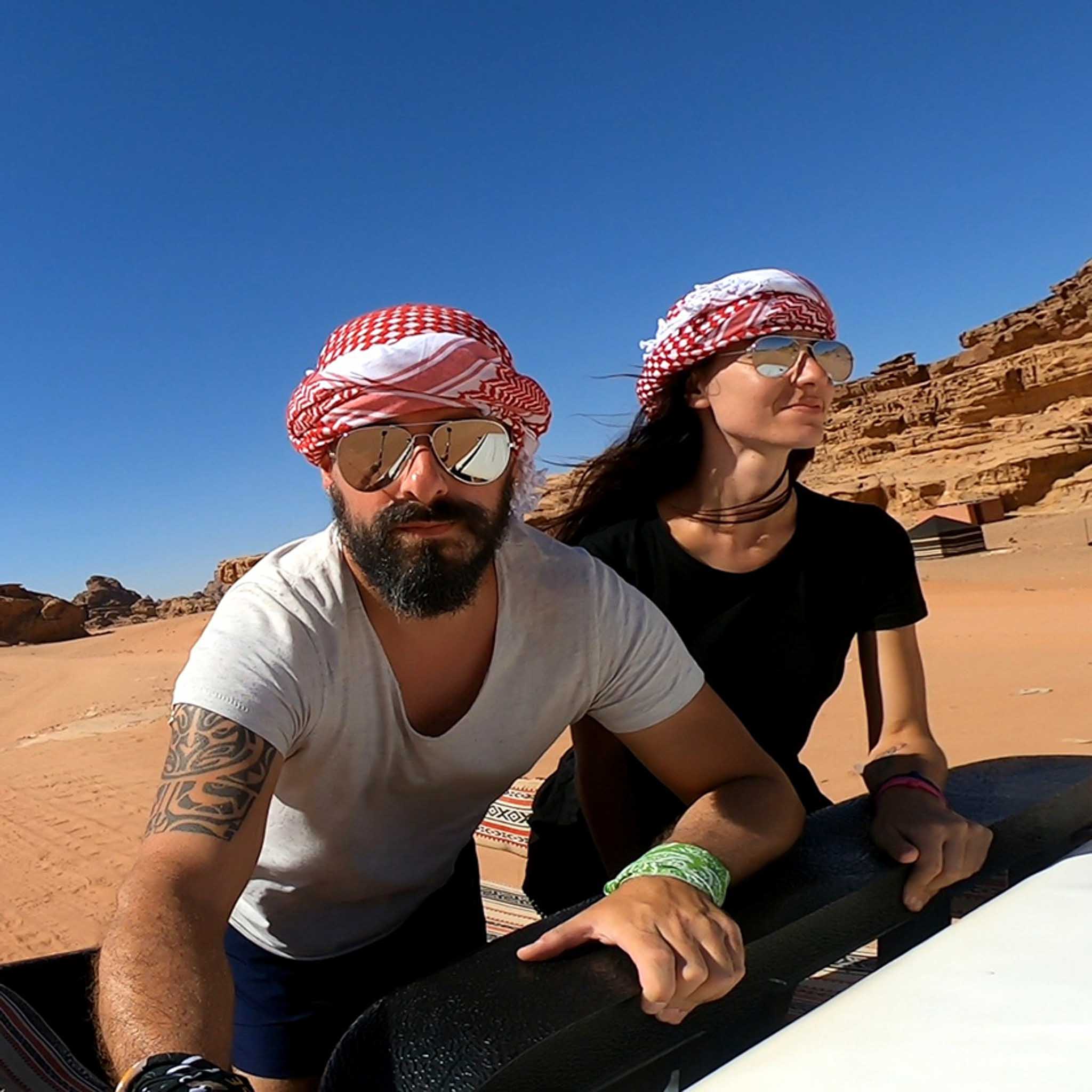 Couple on a jeep in Jordan